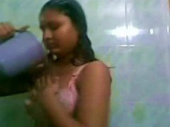 Amateur Dark Skin Indian Girlfriend In The Shower Washing