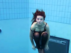 Redhead Crazy Teen Beauty Undresses Under Water In The Pool